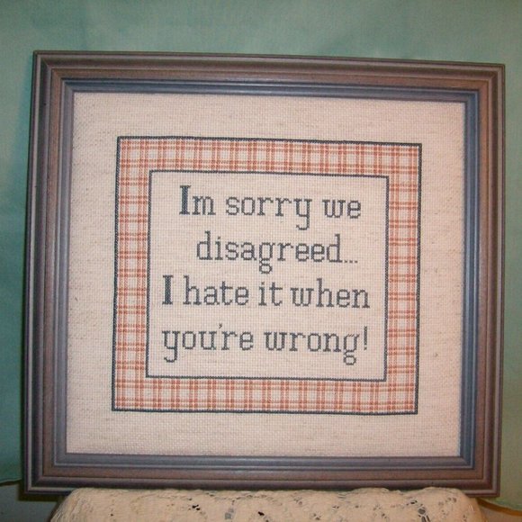 Unbranded Other - Cross Stitch Framed Art Sorry We Disagree 13 x 12